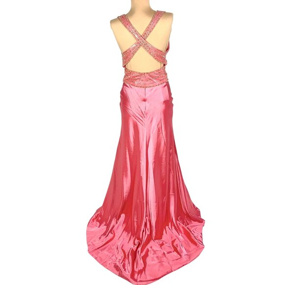 Glamorous New Pageant Prom Gown Sweetheart Neck Jeweled Pink Size 6 Glam A-line - Picture 7 of 12